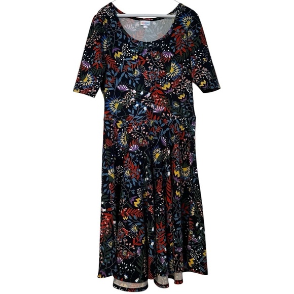 LulaRoe Dress Nicole Dark Floral Multicolor Fit & Flare 3/4 Sleeve Size XL - Picture 2 of 13